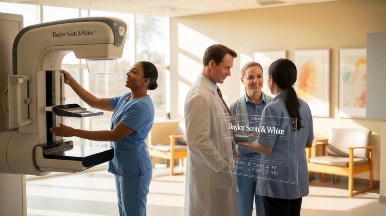 A group of people gathered around a medical machine, discussing its features and operation.