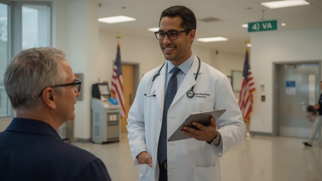 A doctor speaks with a patient in a hospital, providing guidance and support regarding their medical condition.